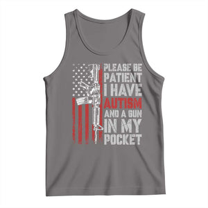 Funny Please Be Patient I Have Autism And A Gun In My Pocket Tank Top Autism Awareness Vintage American Flag TS11 Deep Heather Print Your Wear