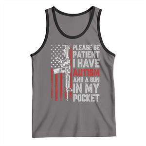 Funny Please Be Patient I Have Autism And A Gun In My Pocket Tank Top Autism Awareness Vintage American Flag TS11 Deep Heather Black Print Your Wear