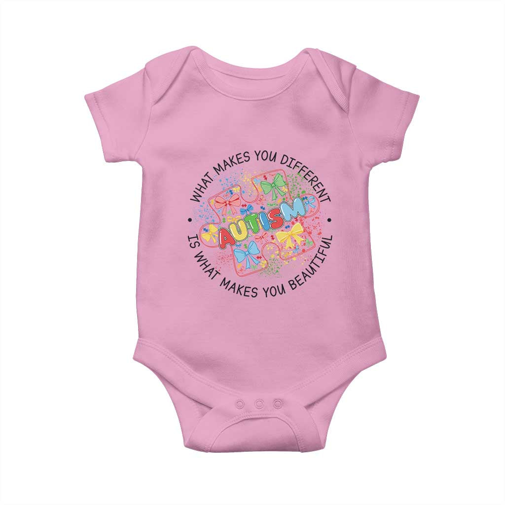 Funny Autism Awareness What Makes You Different Is What Makes You Beautiful Baby Onesie Coquette Puzzle TS11 Light Pink Print Your Wear