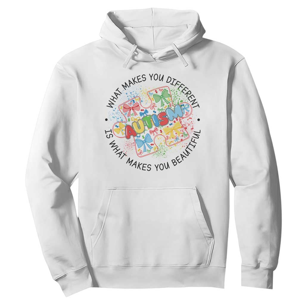 Funny Autism Awareness What Makes You Different Is What Makes You Beautiful Hoodie Coquette Puzzle TS11 White Print Your Wear