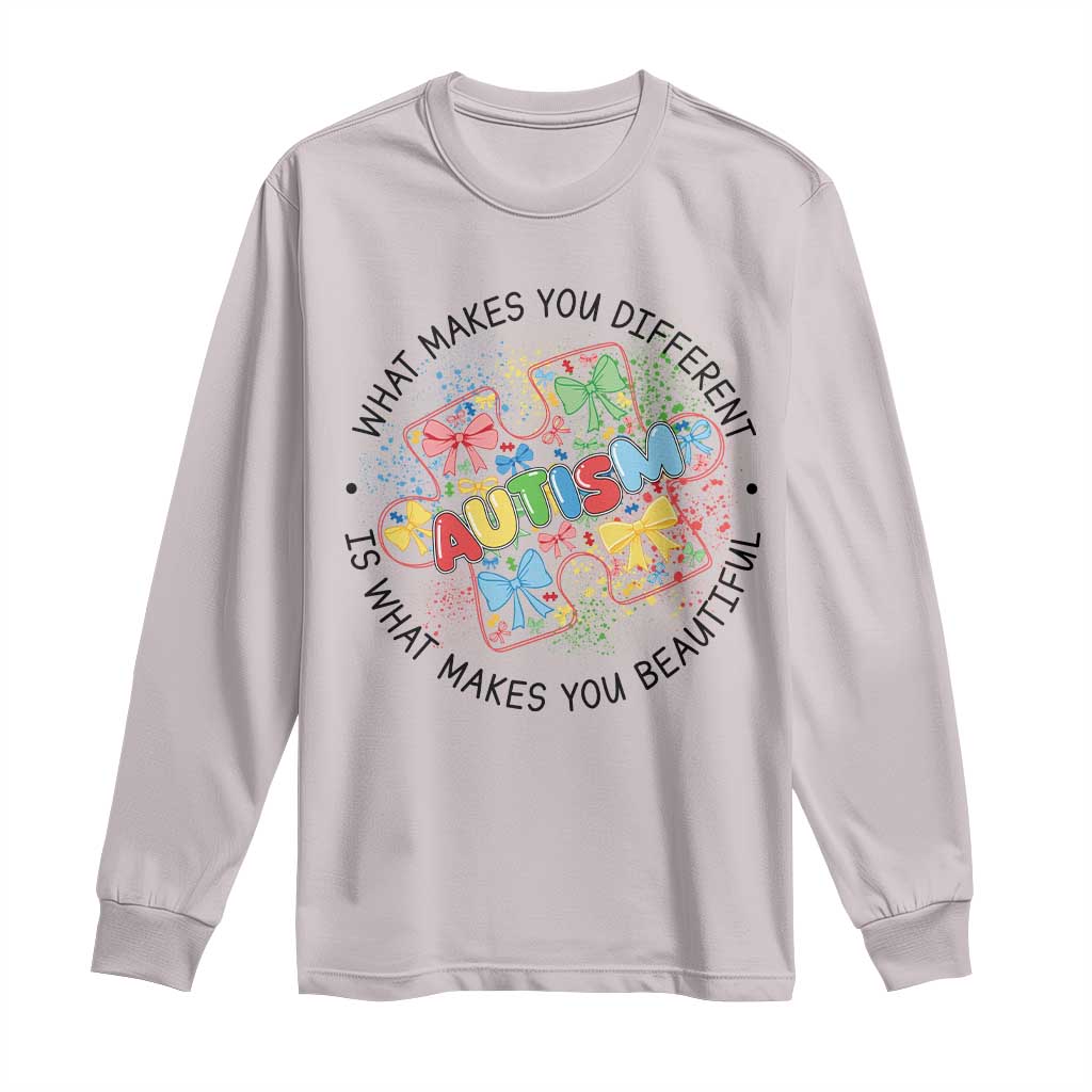 Funny Autism Awareness What Makes You Different Is What Makes You Beautiful Long Sleeve Shirt Coquette Puzzle TS11 Ice Gray Print Your Wear