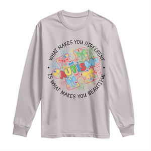 Funny Autism Awareness What Makes You Different Is What Makes You Beautiful Long Sleeve Shirt Coquette Puzzle TS11 Ice Gray Print Your Wear