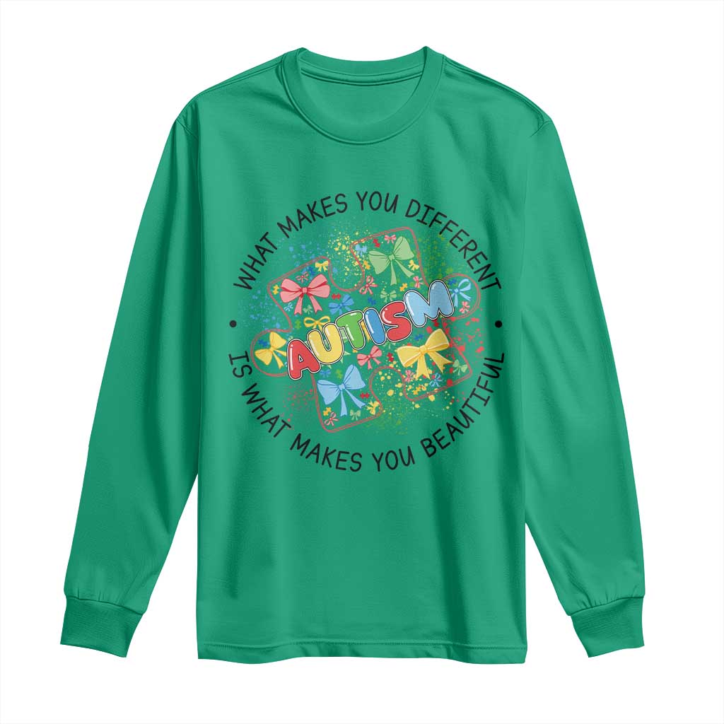 Funny Autism Awareness What Makes You Different Is What Makes You Beautiful Long Sleeve Shirt Coquette Puzzle TS11 Irish Green Print Your Wear