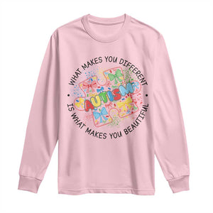 Funny Autism Awareness What Makes You Different Is What Makes You Beautiful Long Sleeve Shirt Coquette Puzzle TS11 Light Pink Print Your Wear