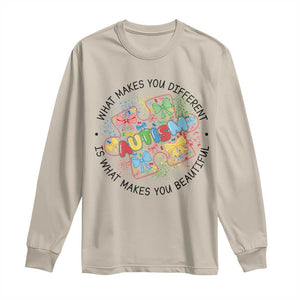 Funny Autism Awareness What Makes You Different Is What Makes You Beautiful Long Sleeve Shirt Coquette Puzzle TS11 Sand Print Your Wear