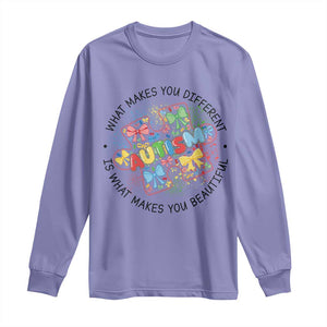 Funny Autism Awareness What Makes You Different Is What Makes You Beautiful Long Sleeve Shirt Coquette Puzzle TS11 Violet Print Your Wear