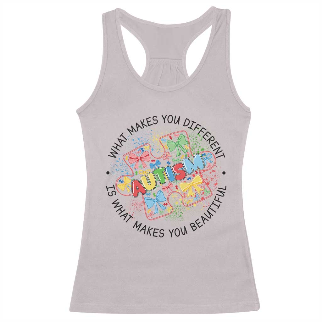 Funny Autism Awareness What Makes You Different Is What Makes You Beautiful Racerback Tank Top Coquette Puzzle TS11 Ice Gray Print Your Wear