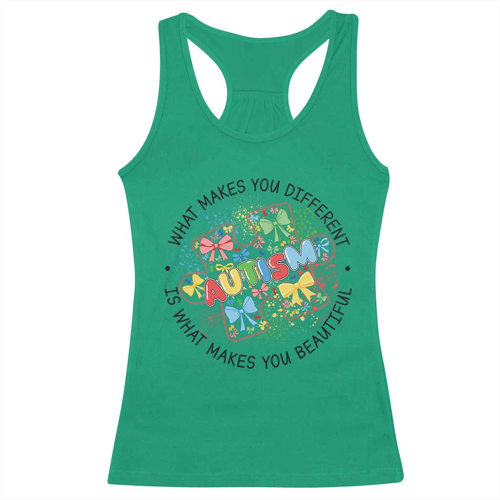 Funny Autism Awareness What Makes You Different Is What Makes You Beautiful Racerback Tank Top Coquette Puzzle TS11 Irish Green Print Your Wear