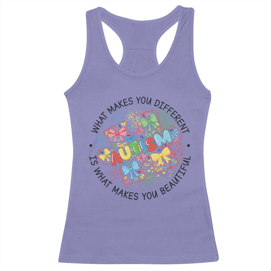 Funny Autism Awareness What Makes You Different Is What Makes You Beautiful Racerback Tank Top Coquette Puzzle TS11 Violet Print Your Wear