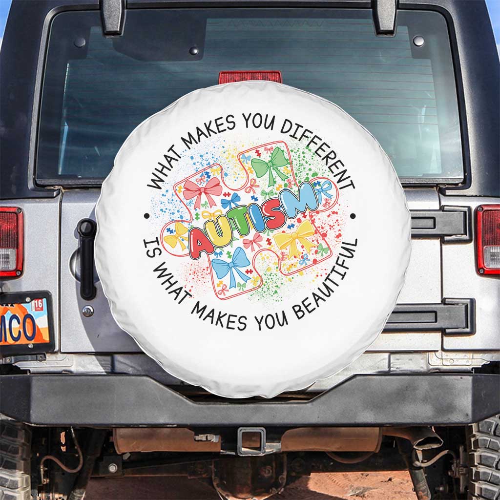 Funny Autism Awareness What Makes You Different Is What Makes You Beautiful Spare Tire Cover Coquette Puzzle TS11 No hole White Print Your Wear
