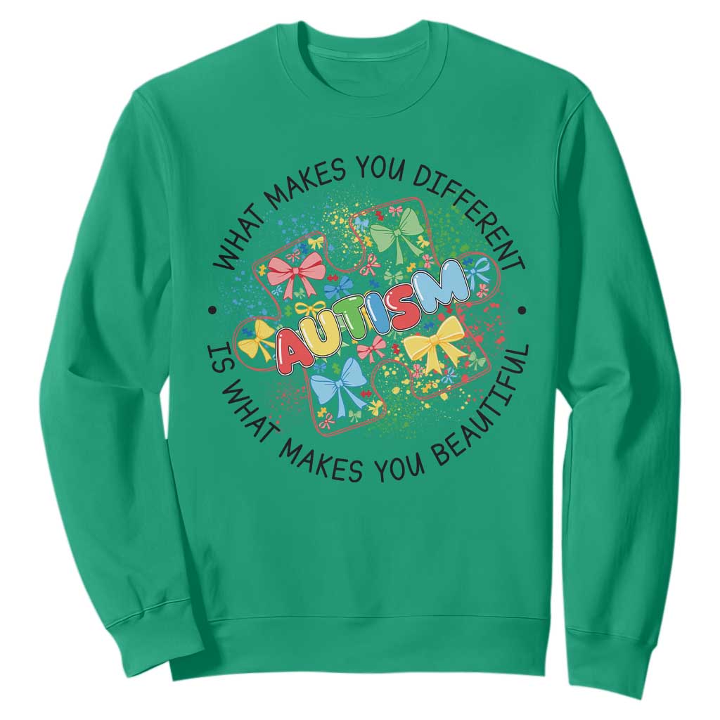 Funny Autism Awareness What Makes You Different Is What Makes You Beautiful Sweatshirt Coquette Puzzle TS11 Irish Green Print Your Wear