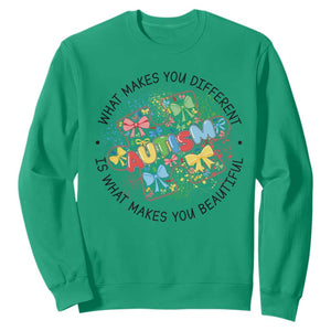 Funny Autism Awareness What Makes You Different Is What Makes You Beautiful Sweatshirt Coquette Puzzle TS11 Irish Green Print Your Wear