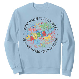 Funny Autism Awareness What Makes You Different Is What Makes You Beautiful Sweatshirt Coquette Puzzle TS11 Light Blue Print Your Wear