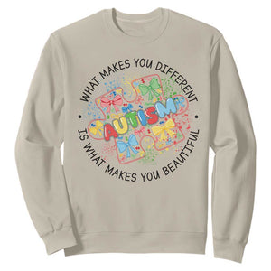 Funny Autism Awareness What Makes You Different Is What Makes You Beautiful Sweatshirt Coquette Puzzle TS11 Sand Print Your Wear