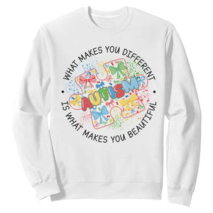 Funny Autism Awareness What Makes You Different Is What Makes You Beautiful Sweatshirt Coquette Puzzle TS11 White Print Your Wear