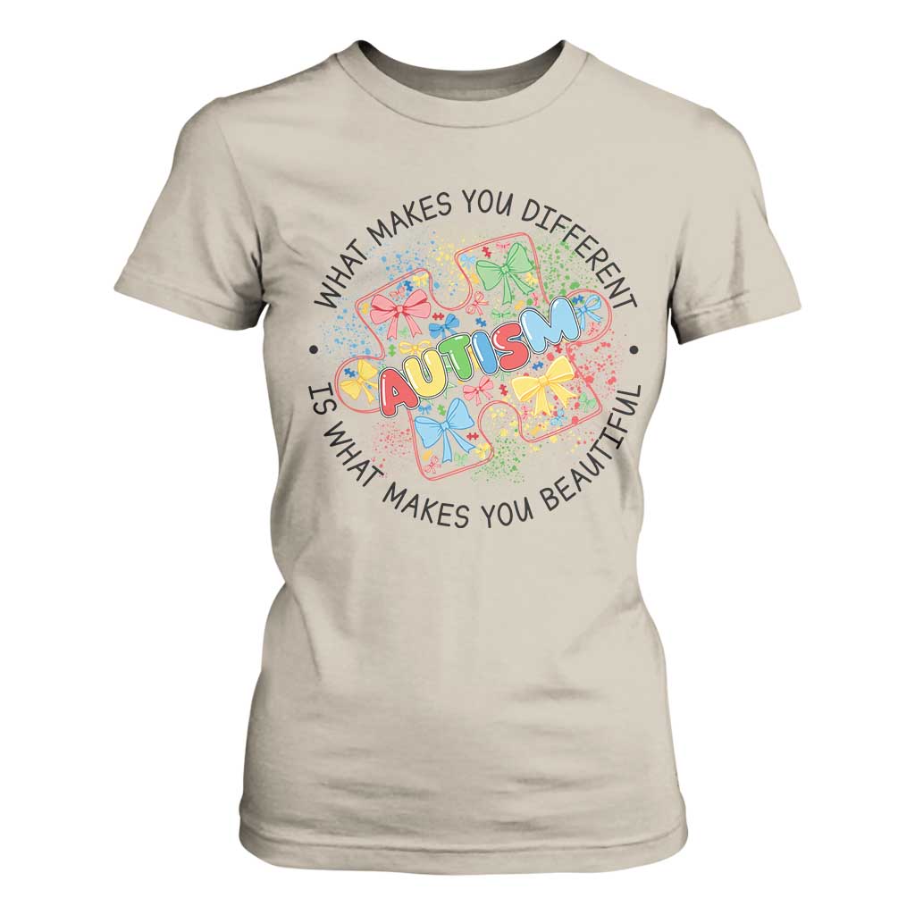 Funny Autism Awareness What Makes You Different Is What Makes You Beautiful T Shirt For Women Coquette Puzzle TS11 Sand Print Your Wear