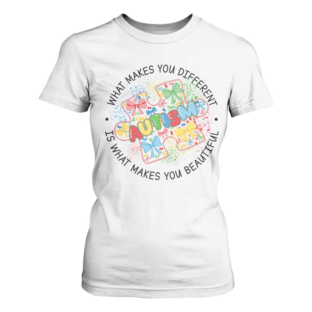 Funny Autism Awareness What Makes You Different Is What Makes You Beautiful T Shirt For Women Coquette Puzzle TS11 White Print Your Wear
