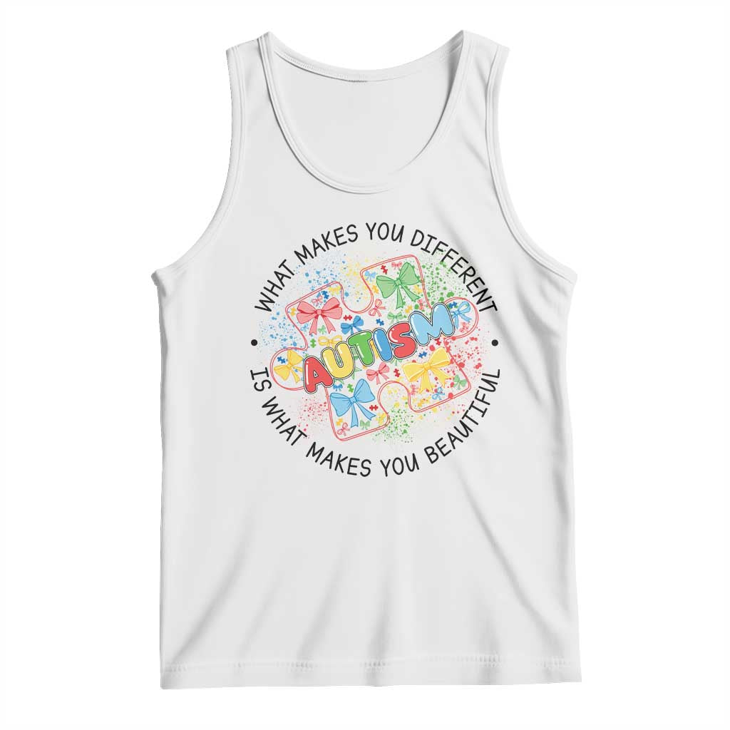 Funny Autism Awareness What Makes You Different Is What Makes You Beautiful Tank Top Coquette Puzzle TS11 White Print Your Wear