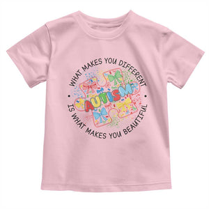 Funny Autism Awareness What Makes You Different Is What Makes You Beautiful Toddler T Shirt Coquette Puzzle TS11 Light Pink Print Your Wear