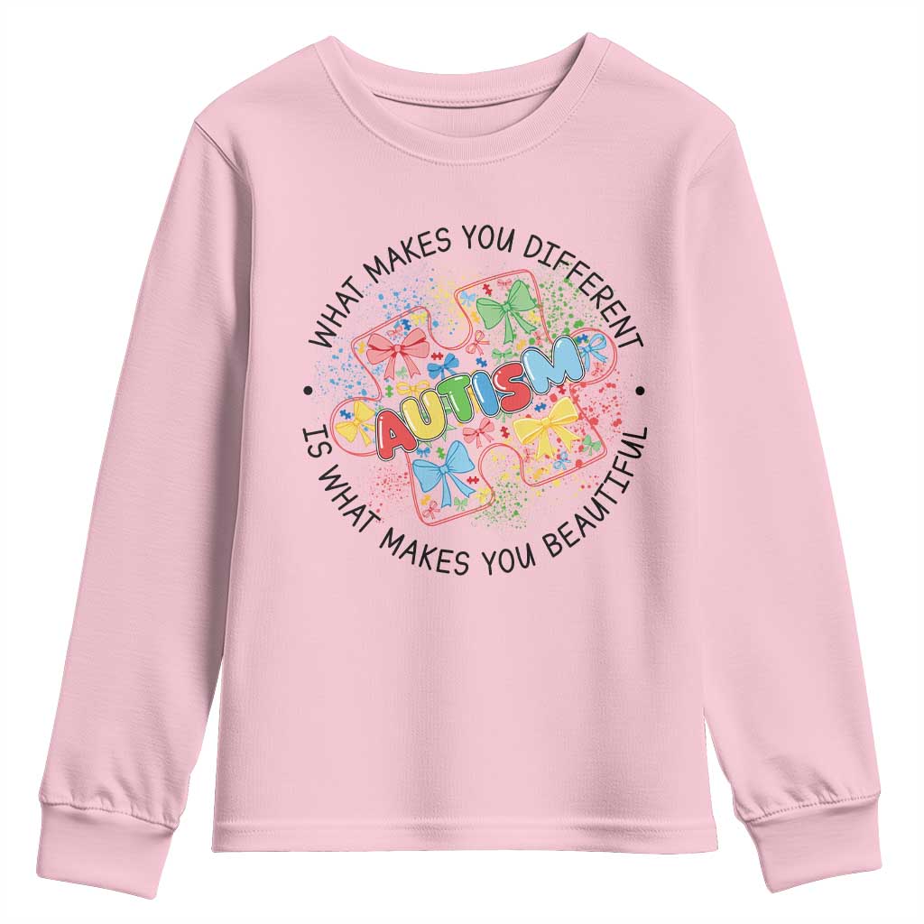 Funny Autism Awareness What Makes You Different Is What Makes You Beautiful Youth Sweatshirt Coquette Puzzle TS11 Light Pink Print Your Wear