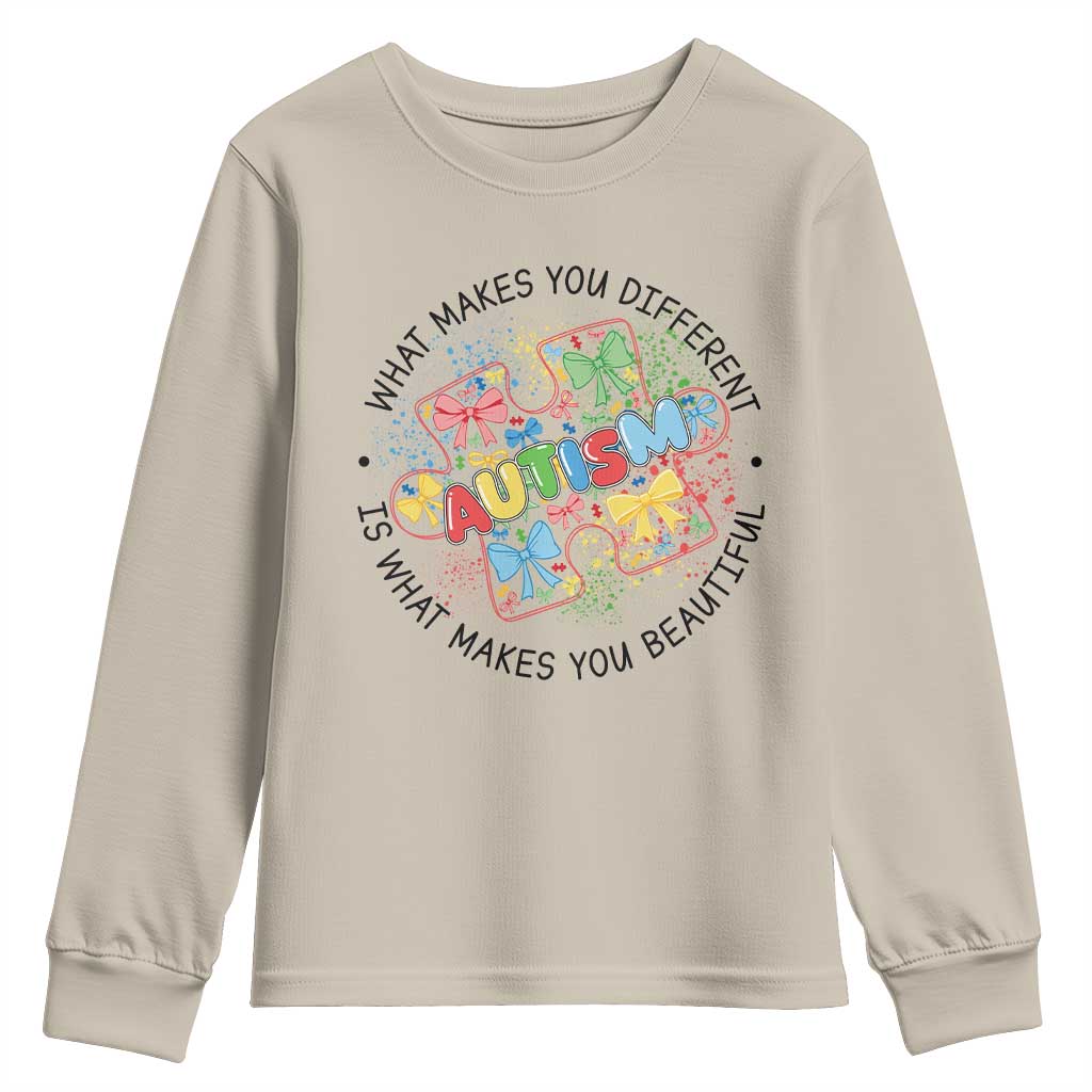 Funny Autism Awareness What Makes You Different Is What Makes You Beautiful Youth Sweatshirt Coquette Puzzle TS11 Sand Print Your Wear