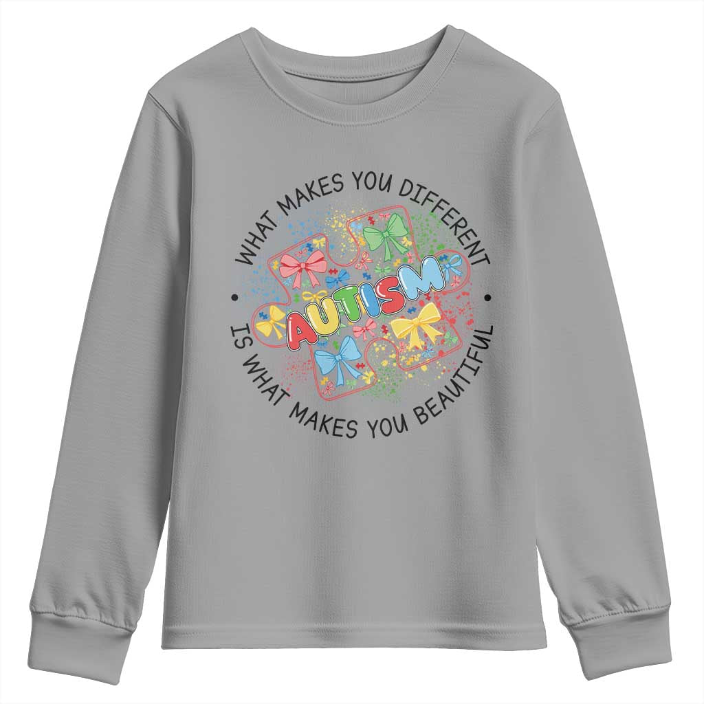 Funny Autism Awareness What Makes You Different Is What Makes You Beautiful Youth Sweatshirt Coquette Puzzle TS11 Sport Gray Print Your Wear