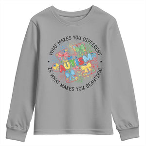 Funny Autism Awareness What Makes You Different Is What Makes You Beautiful Youth Sweatshirt Coquette Puzzle TS11 Sport Gray Print Your Wear