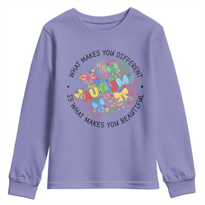 Funny Autism Awareness What Makes You Different Is What Makes You Beautiful Youth Sweatshirt Coquette Puzzle TS11 Violet Print Your Wear