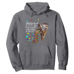 And She Loved A Little Boy Very Much Even More Than She Loved Herself Hoodie Autism Awareness Giraffes TS11 Charcoal Print Your Wear