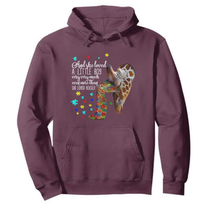 And She Loved A Little Boy Very Much Even More Than She Loved Herself Hoodie Autism Awareness Giraffes TS11 Maroon Print Your Wear