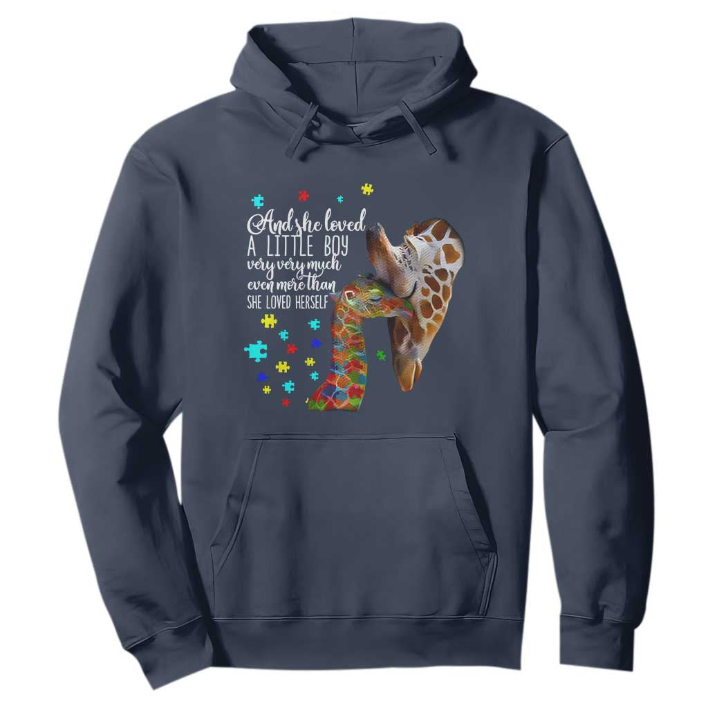 And She Loved A Little Boy Very Much Even More Than She Loved Herself Hoodie Autism Awareness Giraffes TS11 Navy Print Your Wear