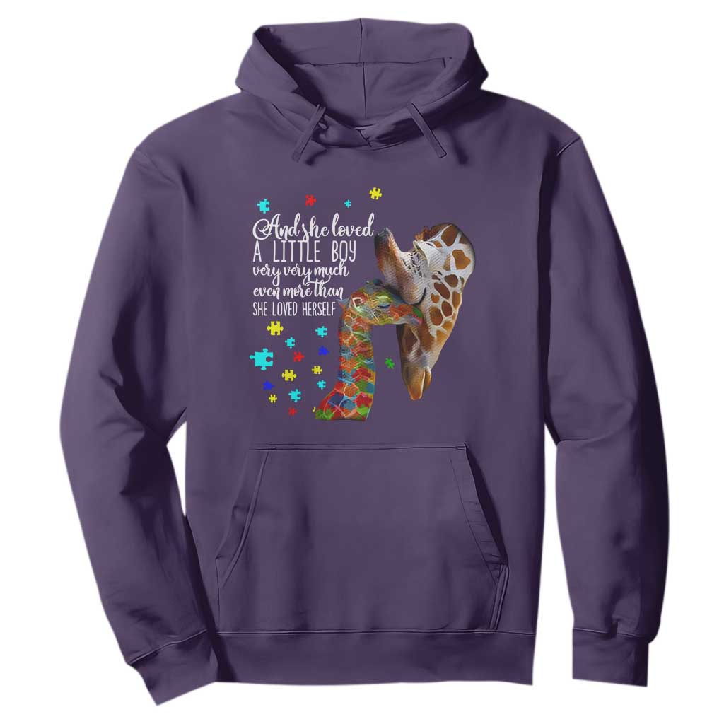 And She Loved A Little Boy Very Much Even More Than She Loved Herself Hoodie Autism Awareness Giraffes TS11 Purple Print Your Wear