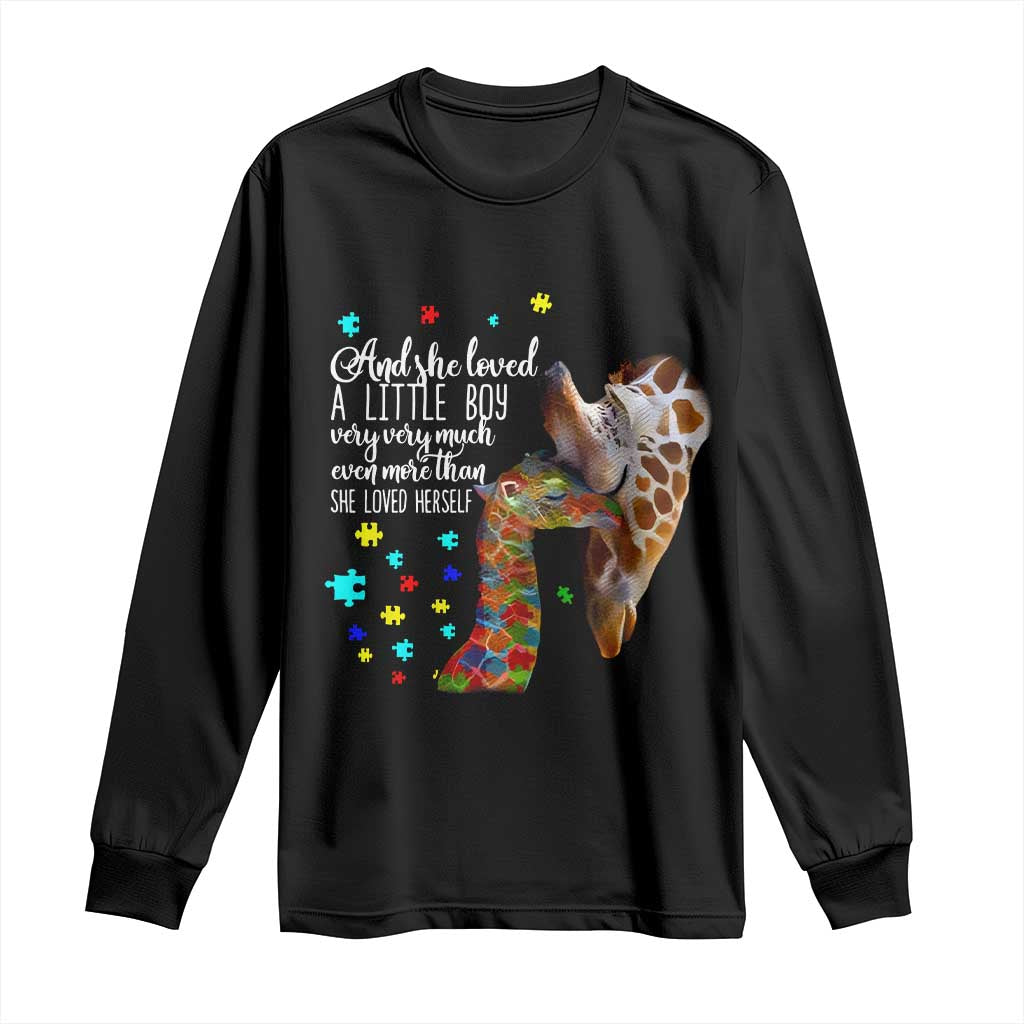 And She Loved A Little Boy Very Much Even More Than She Loved Herself Long Sleeve Shirt Autism Awareness Giraffes TS11 Black Print Your Wear