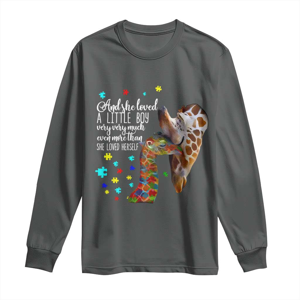 And She Loved A Little Boy Very Much Even More Than She Loved Herself Long Sleeve Shirt Autism Awareness Giraffes TS11 Dark Heather Print Your Wear