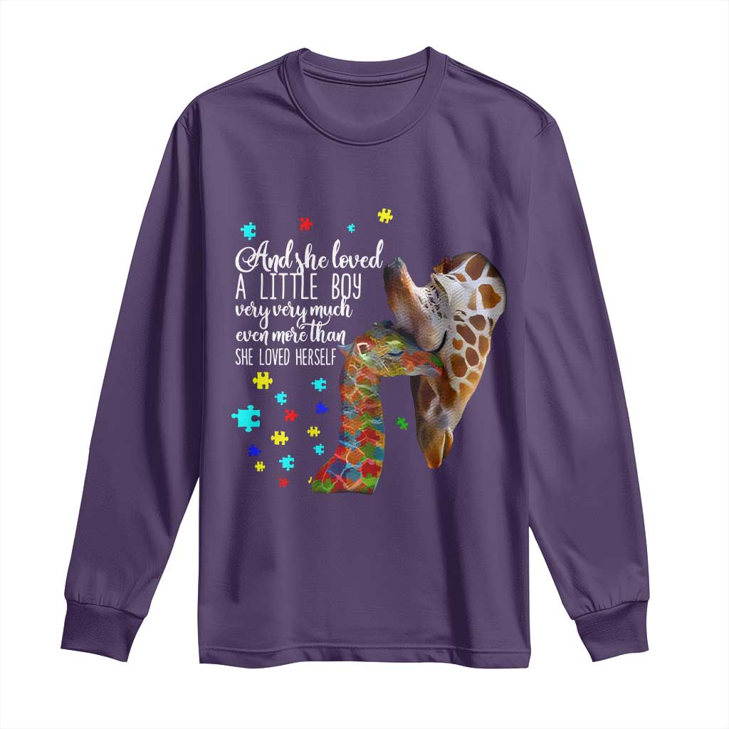 And She Loved A Little Boy Very Much Even More Than She Loved Herself Long Sleeve Shirt Autism Awareness Giraffes TS11 Purple Print Your Wear