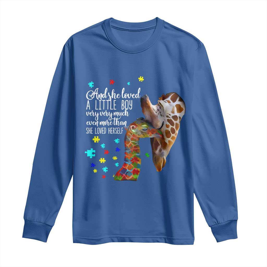 And She Loved A Little Boy Very Much Even More Than She Loved Herself Long Sleeve Shirt Autism Awareness Giraffes TS11 Royal Blue Print Your Wear