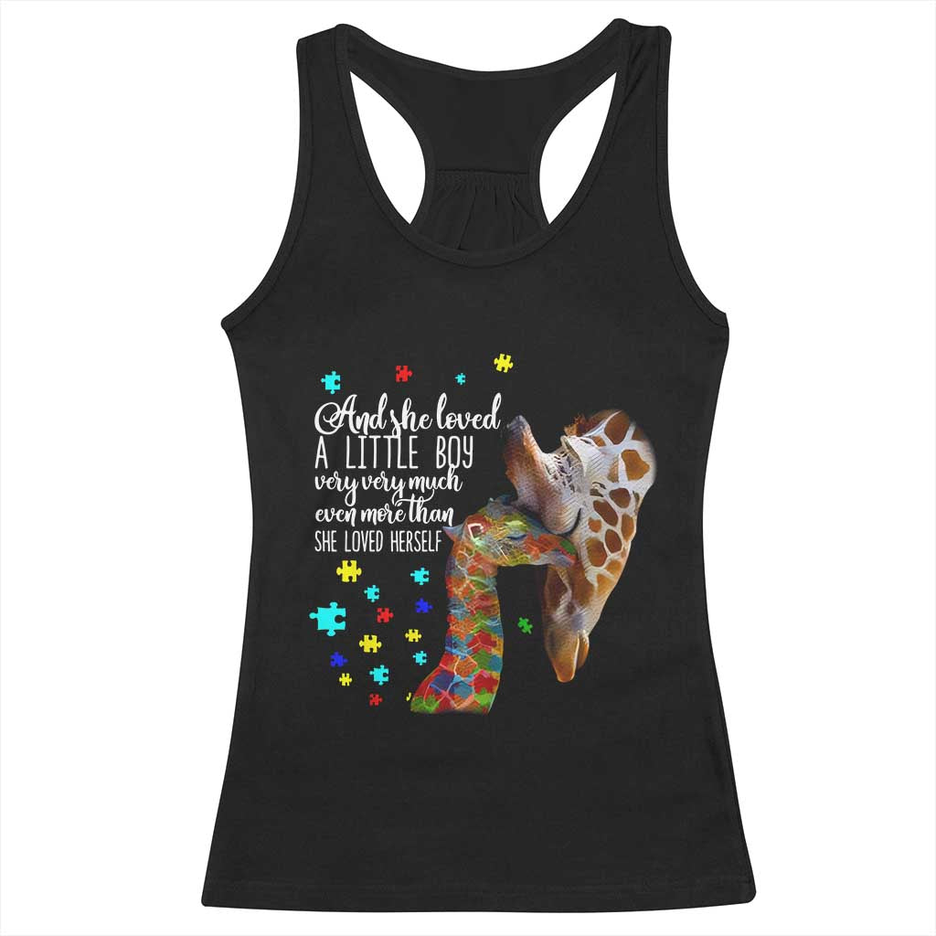 And She Loved A Little Boy Very Much Even More Than She Loved Herself Racerback Tank Top Autism Awareness Giraffes TS11 Black Print Your Wear