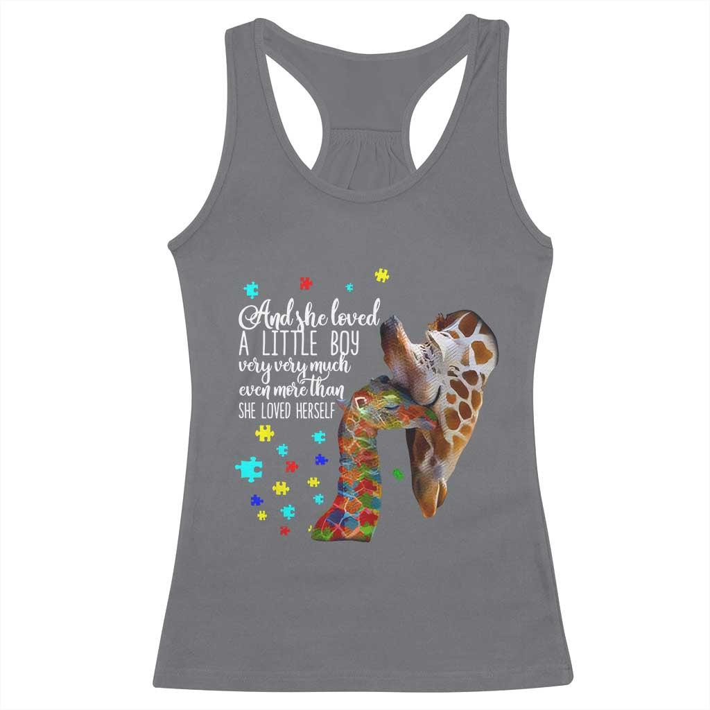 And She Loved A Little Boy Very Much Even More Than She Loved Herself Racerback Tank Top Autism Awareness Giraffes TS11 Charcoal Print Your Wear