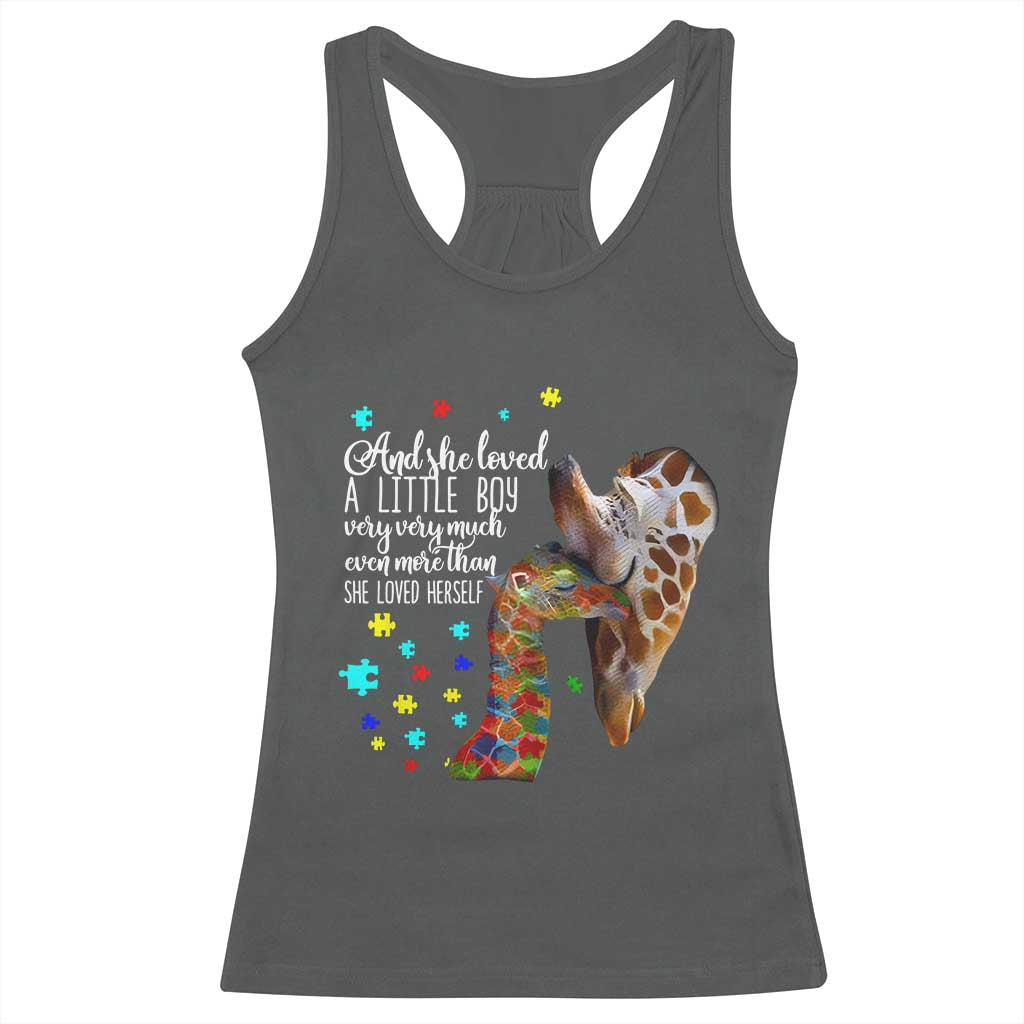 And She Loved A Little Boy Very Much Even More Than She Loved Herself Racerback Tank Top Autism Awareness Giraffes TS11 Dark Heather Print Your Wear
