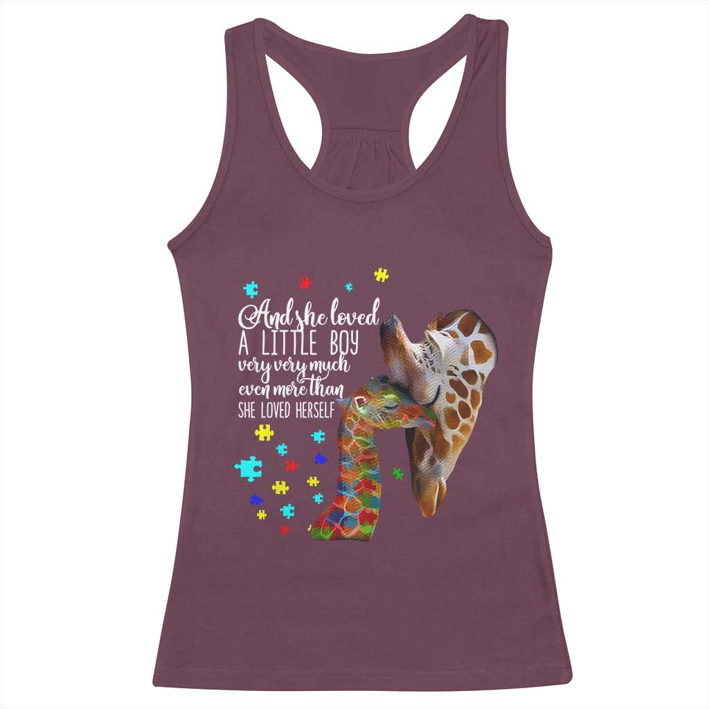 And She Loved A Little Boy Very Much Even More Than She Loved Herself Racerback Tank Top Autism Awareness Giraffes TS11 Maroon Print Your Wear