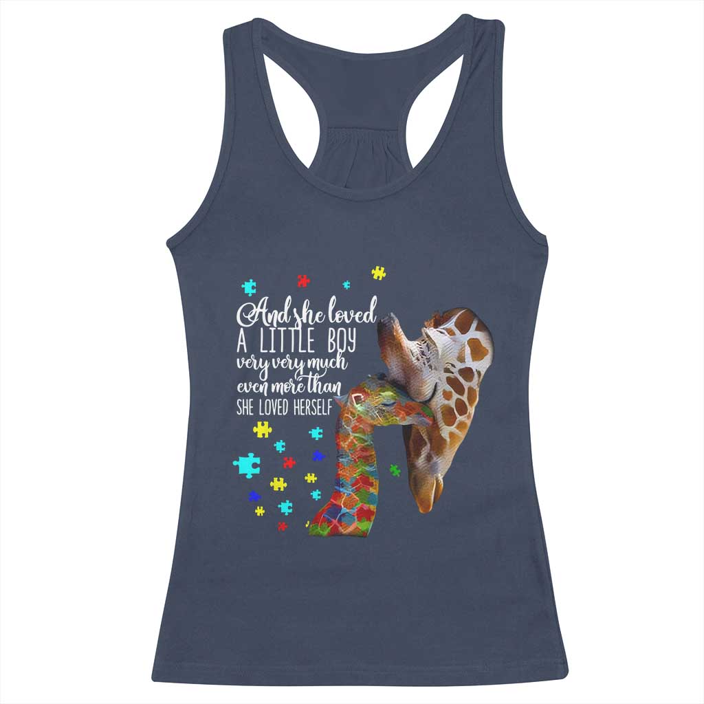 And She Loved A Little Boy Very Much Even More Than She Loved Herself Racerback Tank Top Autism Awareness Giraffes TS11 Navy Print Your Wear