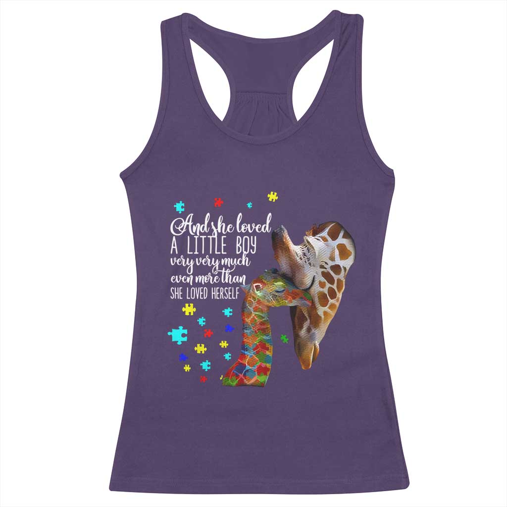 And She Loved A Little Boy Very Much Even More Than She Loved Herself Racerback Tank Top Autism Awareness Giraffes TS11 Purple Print Your Wear