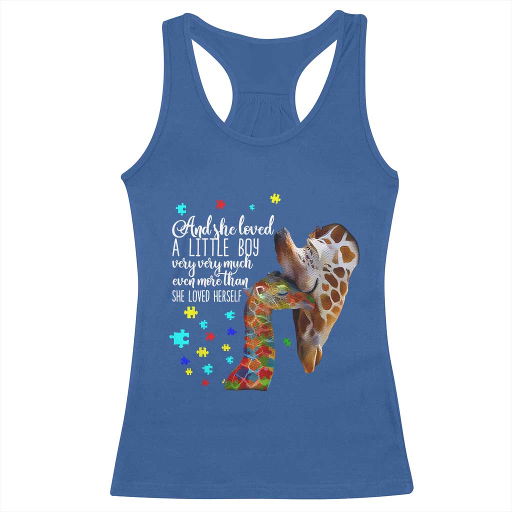 And She Loved A Little Boy Very Much Even More Than She Loved Herself Racerback Tank Top Autism Awareness Giraffes TS11 Royal Blue Print Your Wear