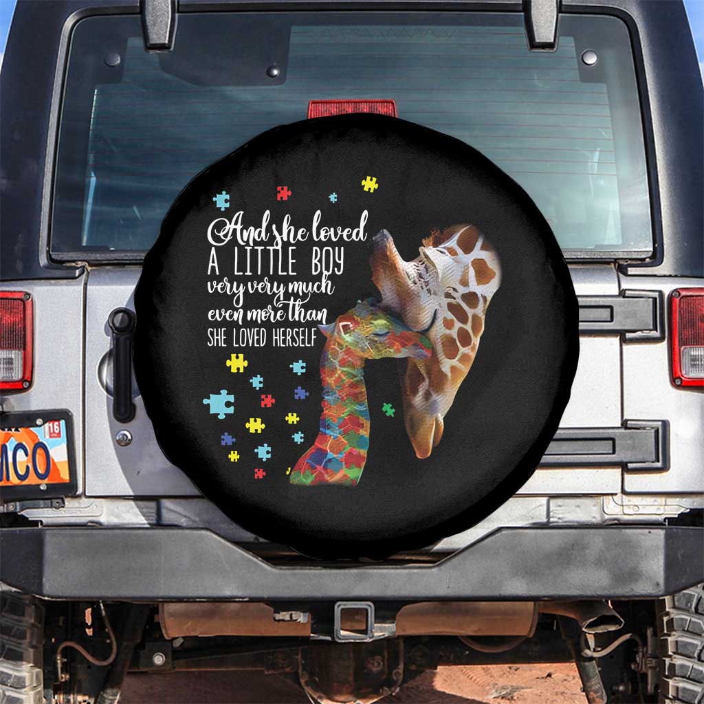 And She Loved A Little Boy Very Much Even More Than She Loved Herself Spare Tire Cover Autism Awareness Giraffes TS11 No hole Black Print Your Wear