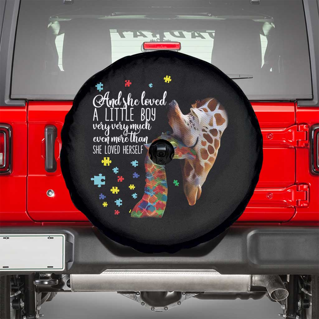 And She Loved A Little Boy Very Much Even More Than She Loved Herself Spare Tire Cover Autism Awareness Giraffes TS11 Black Print Your Wear