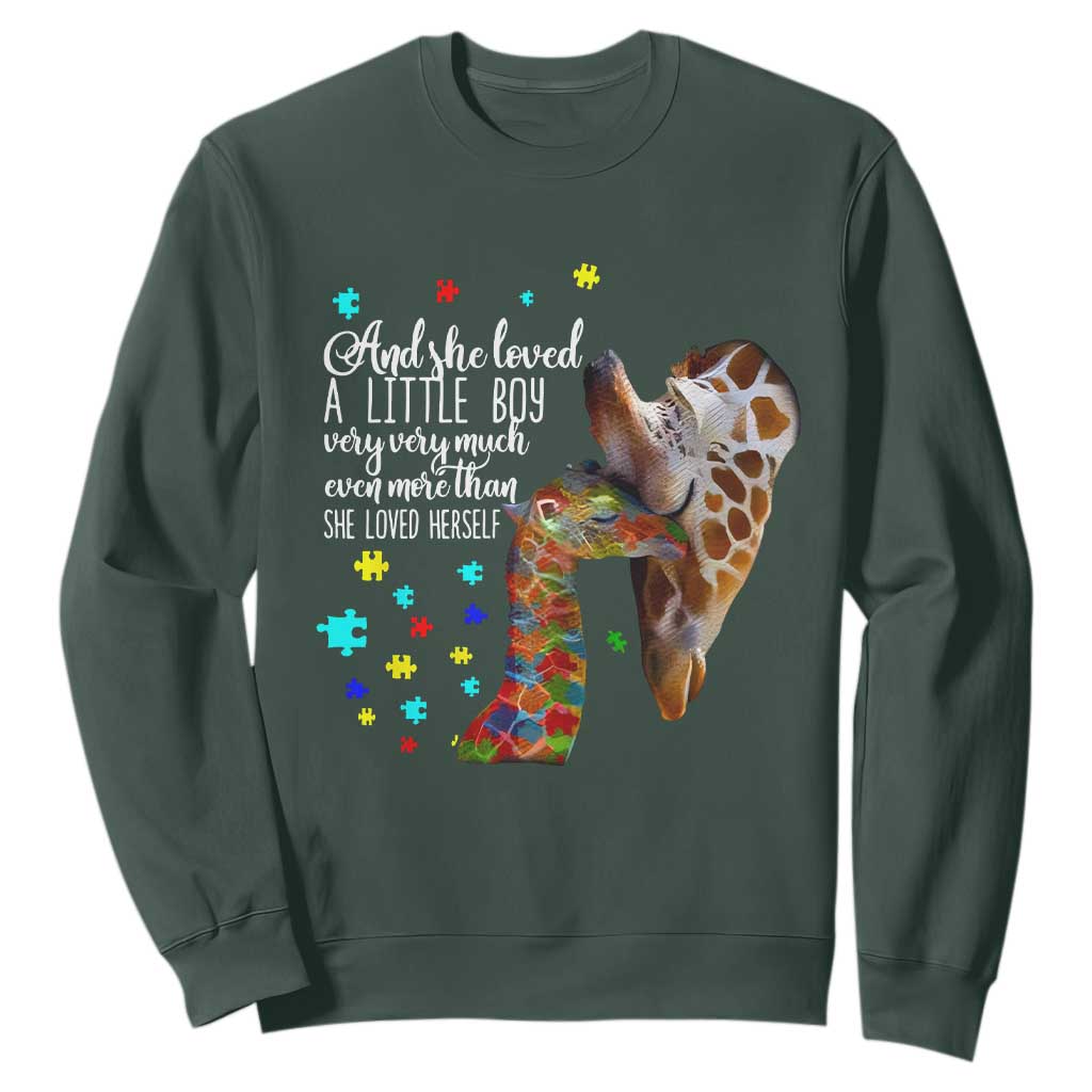 And She Loved A Little Boy Very Much Even More Than She Loved Herself Sweatshirt Autism Awareness Giraffes TS11 Dark Forest Green Print Your Wear