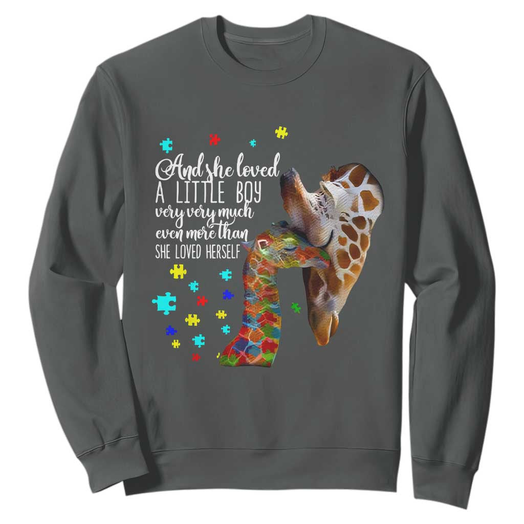And She Loved A Little Boy Very Much Even More Than She Loved Herself Sweatshirt Autism Awareness Giraffes TS11 Dark Heather Print Your Wear
