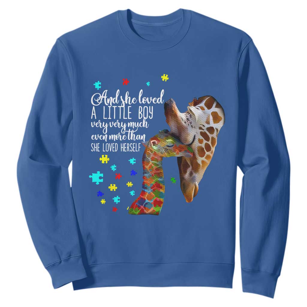 And She Loved A Little Boy Very Much Even More Than She Loved Herself Sweatshirt Autism Awareness Giraffes TS11 Royal Blue Print Your Wear