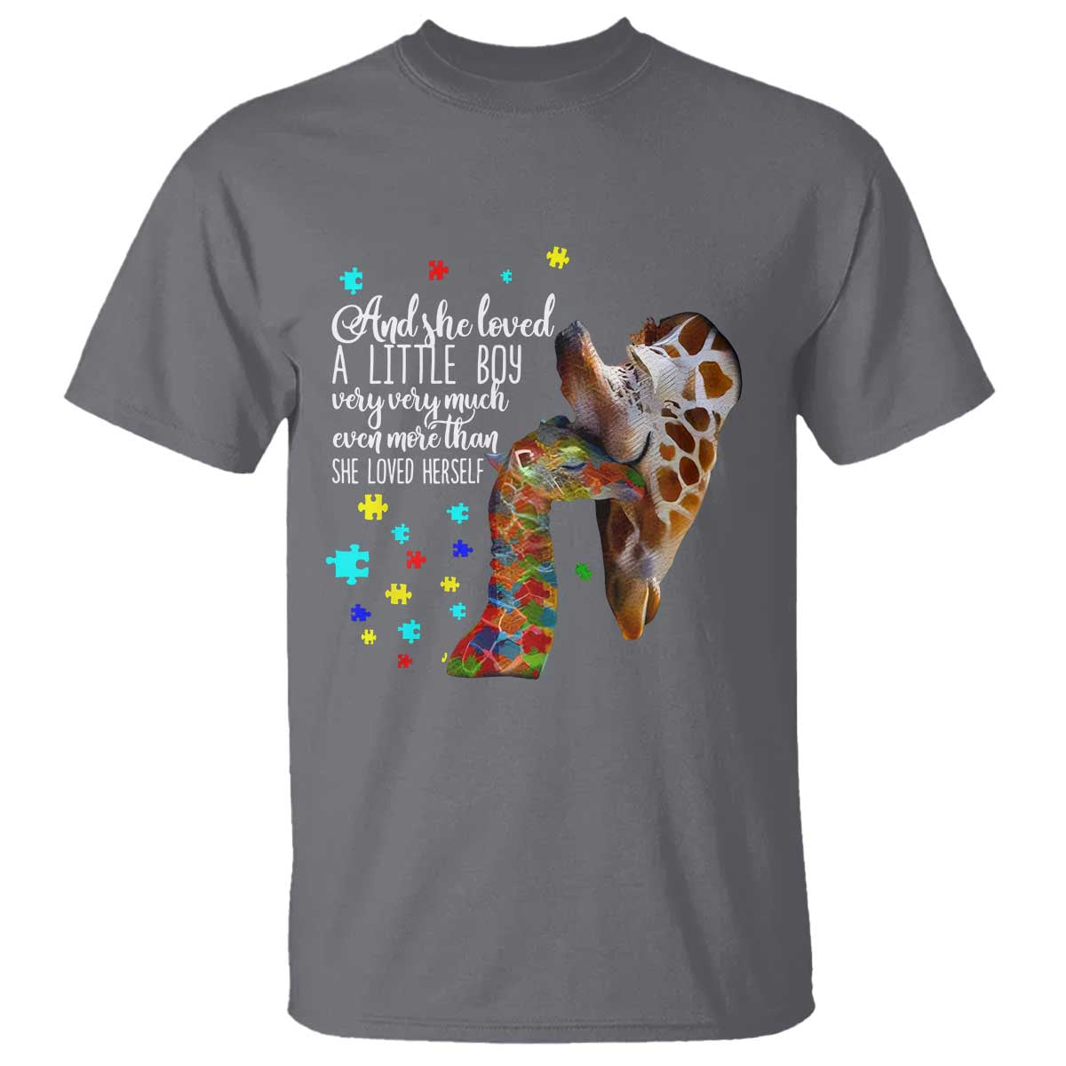 And She Loved A Little Boy Very Much Even More Than She Loved Herself T Shirt Autism Awareness Giraffes TS11 Charcoal Print Your Wear