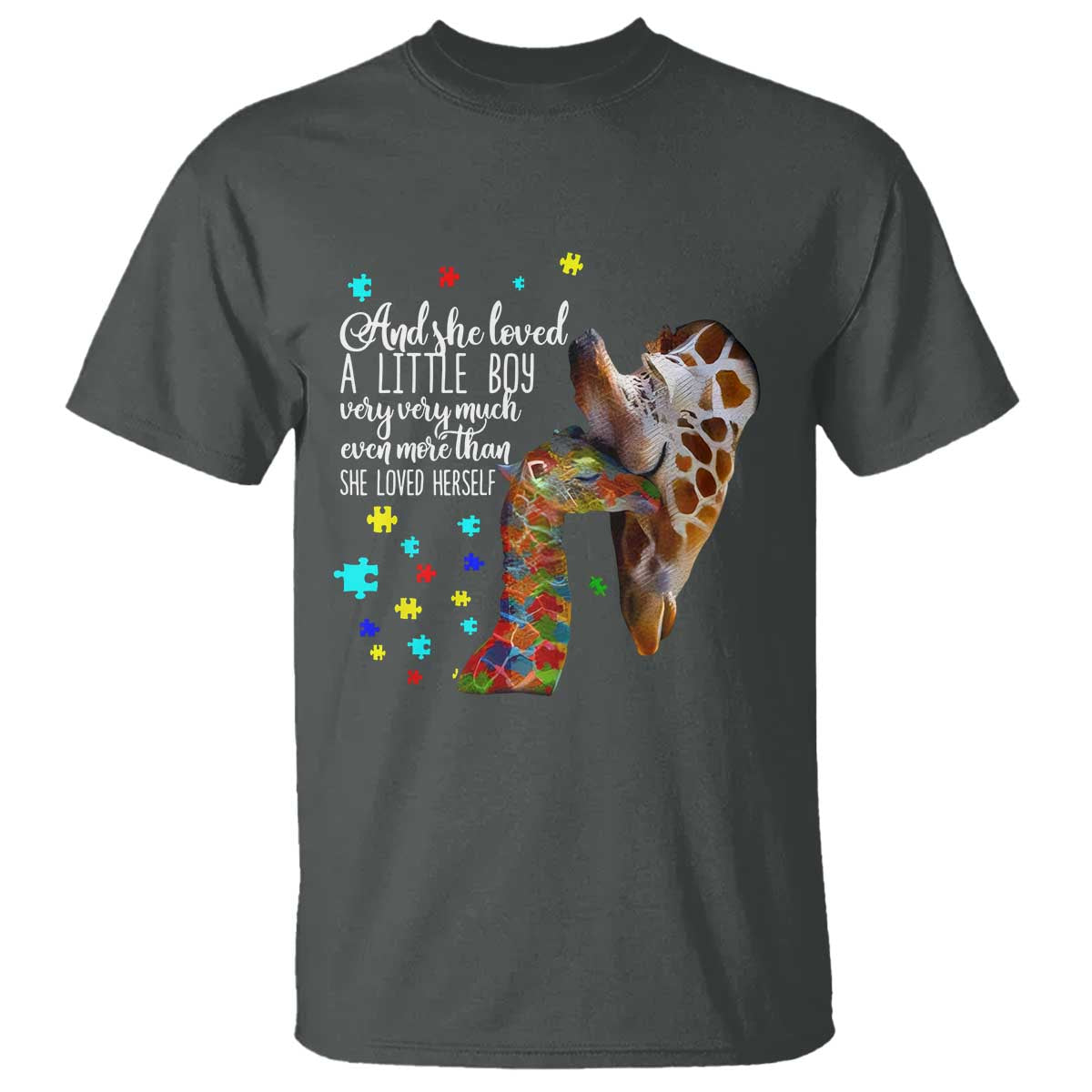 And She Loved A Little Boy Very Much Even More Than She Loved Herself T Shirt Autism Awareness Giraffes TS11 Dark Heather Print Your Wear